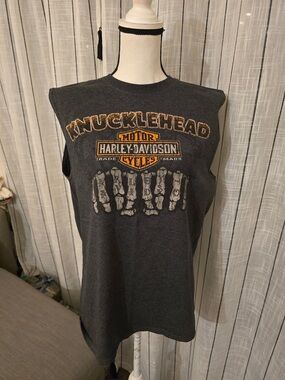 Harley-Davidson Charcoal Tank with Orange & White Knucklehead Graphic